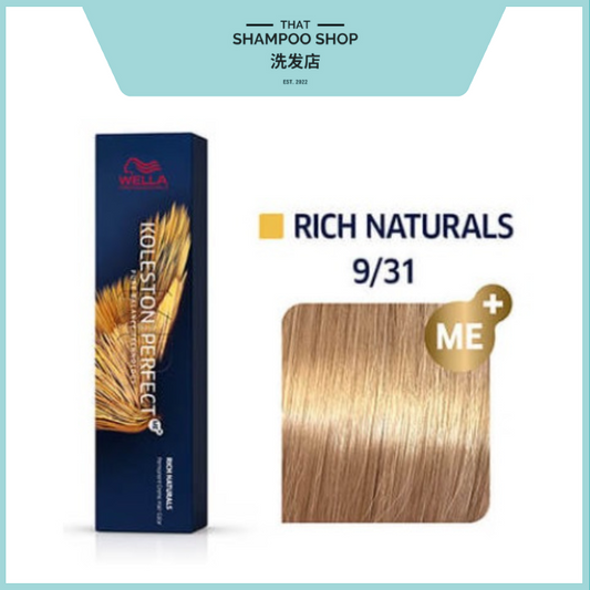 Wella Professionals Koleston Perfect Rich Naturals 9/31 Very Light Blonde / Gold Ash Permanent, 60g